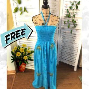 🌺Turquoise Halter Beach Dress - Size Below - FREE